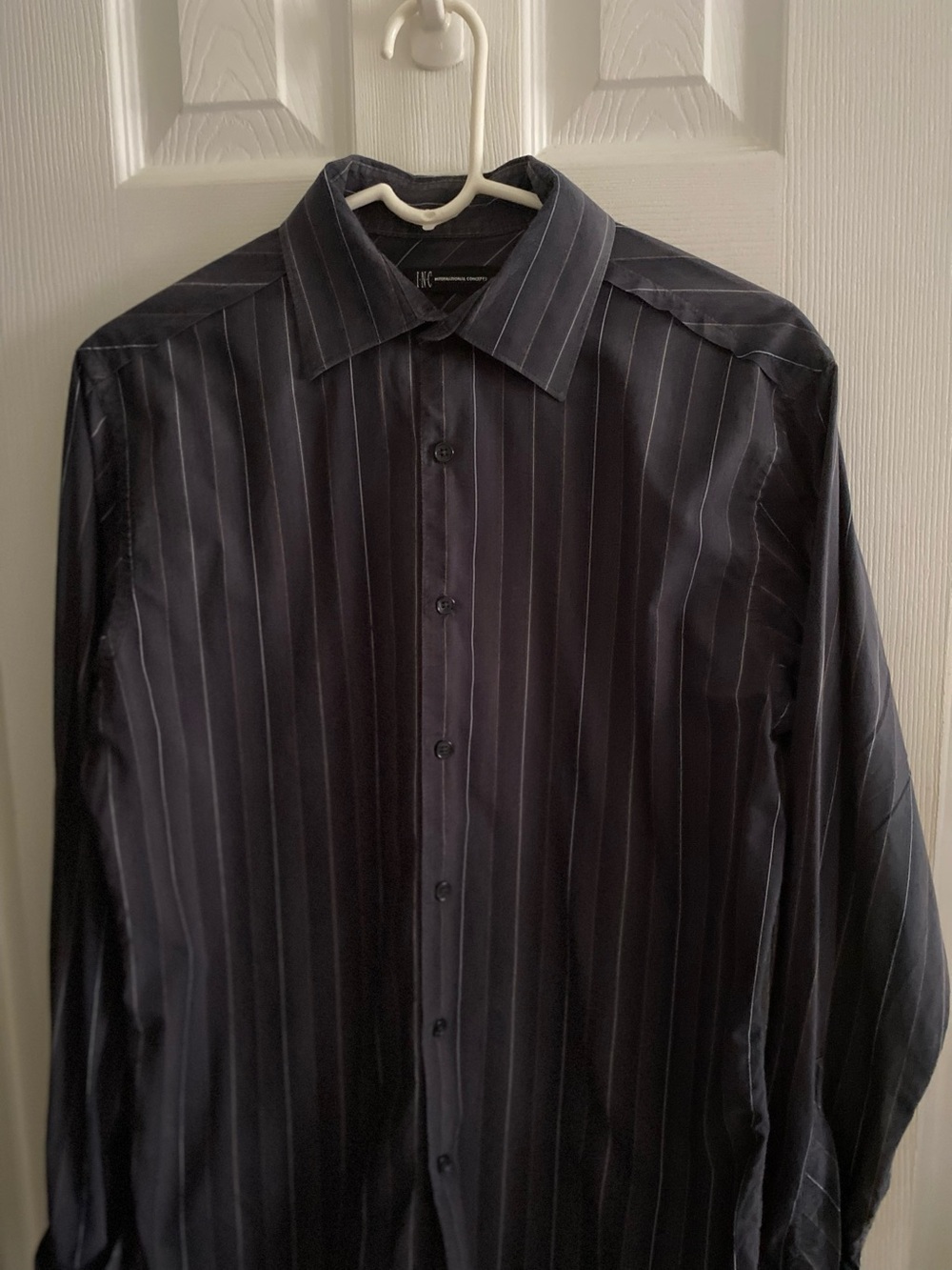 INC International Concepts Black Pinstripe Dress Shirt Gray Stripes. French Cuff